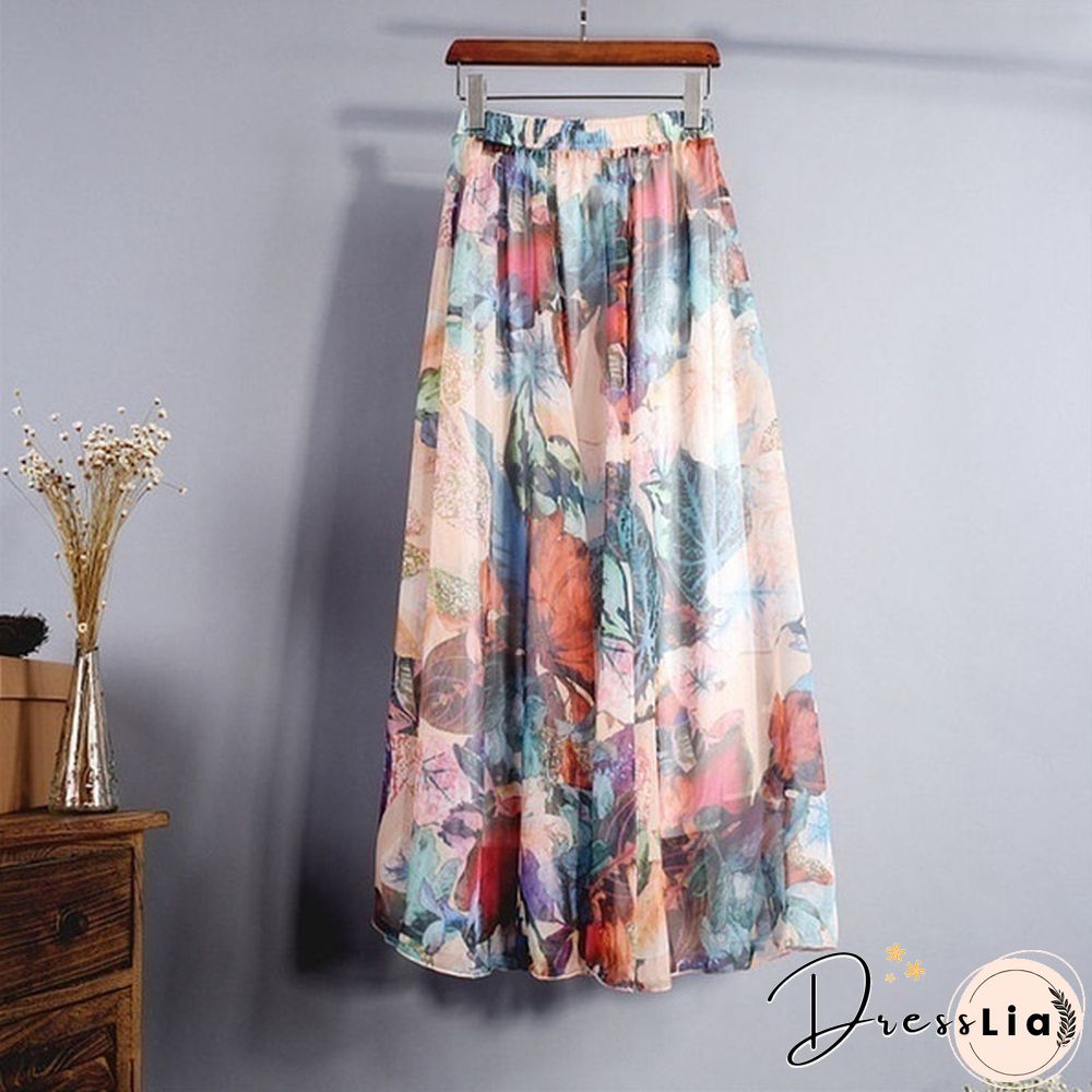 Women Boho Vintage Bohemia Chiffon Floral Printed Floor-Length Long Maxi Beach Dresses