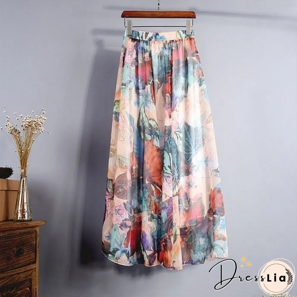 Women Boho Vintage Bohemia Chiffon Floral Printed Floor-Length Long Maxi Beach Dresses