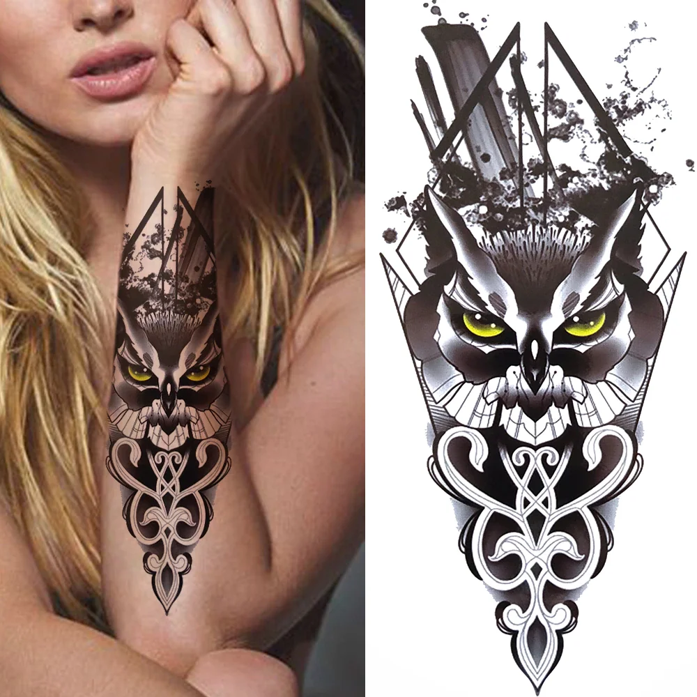 Sdrawing Skeleton King Temporary Tattoo For Women Men Kids Black Deer Dragon Lion Tribal Totem Tattoo Sticker Geometric Tatoo