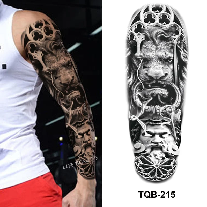 Sdrawing Temporary Full Arm Tattoos Man Women Cool Leg Art Tiger Wolf Black Sleeve Large Fake Sticker Glitter Multiple Style