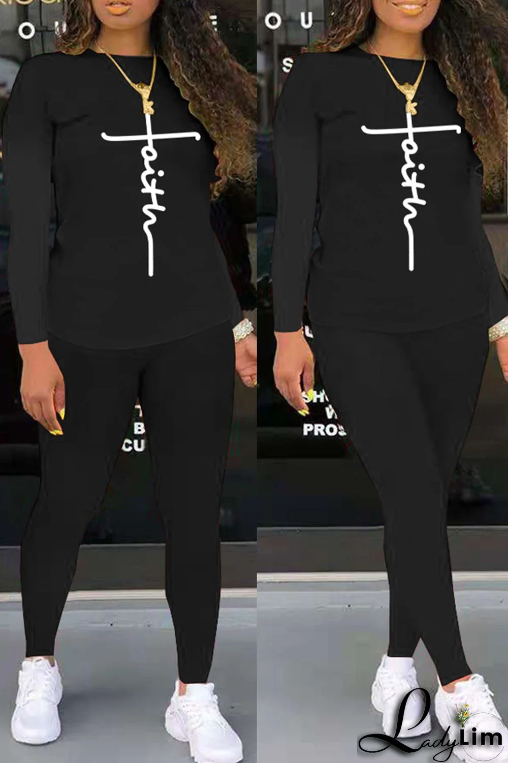 Grey Fashion Casual Print Basic O Neck Long Sleeve Two Pieces