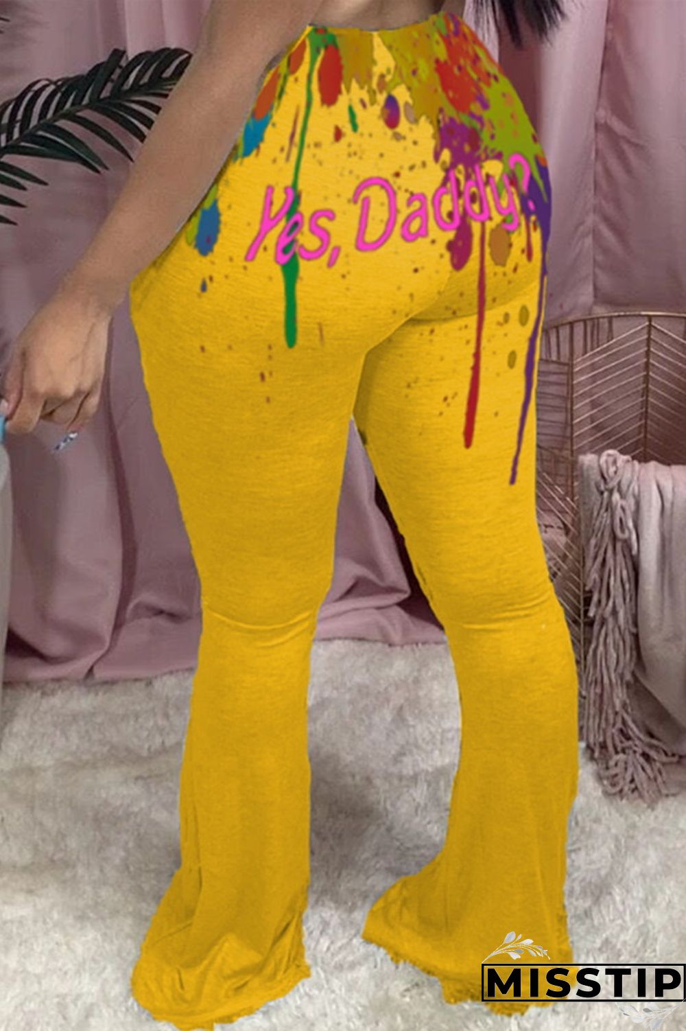 Black Fashion Casual Print Basic Regular High Waist Speaker Positioning Trousers