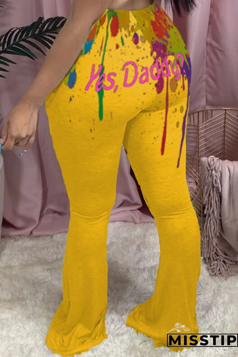 Black Fashion Casual Print Basic Regular High Waist Speaker Positioning Trousers