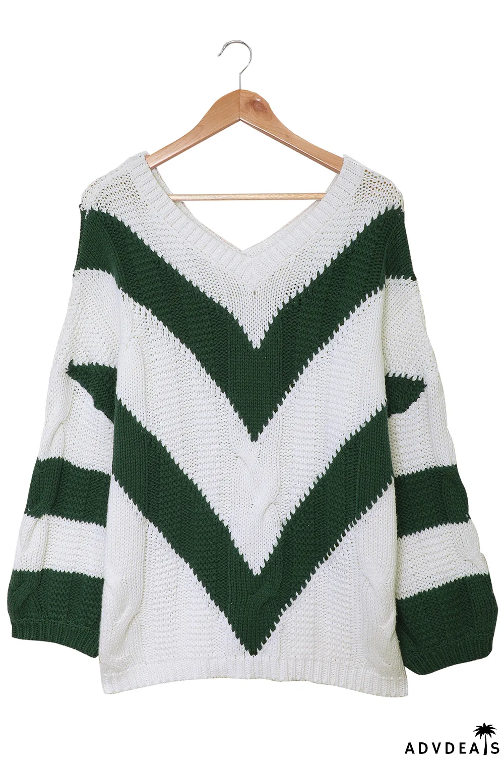 Green Color Block Drop Shoulder Oversize Sweater