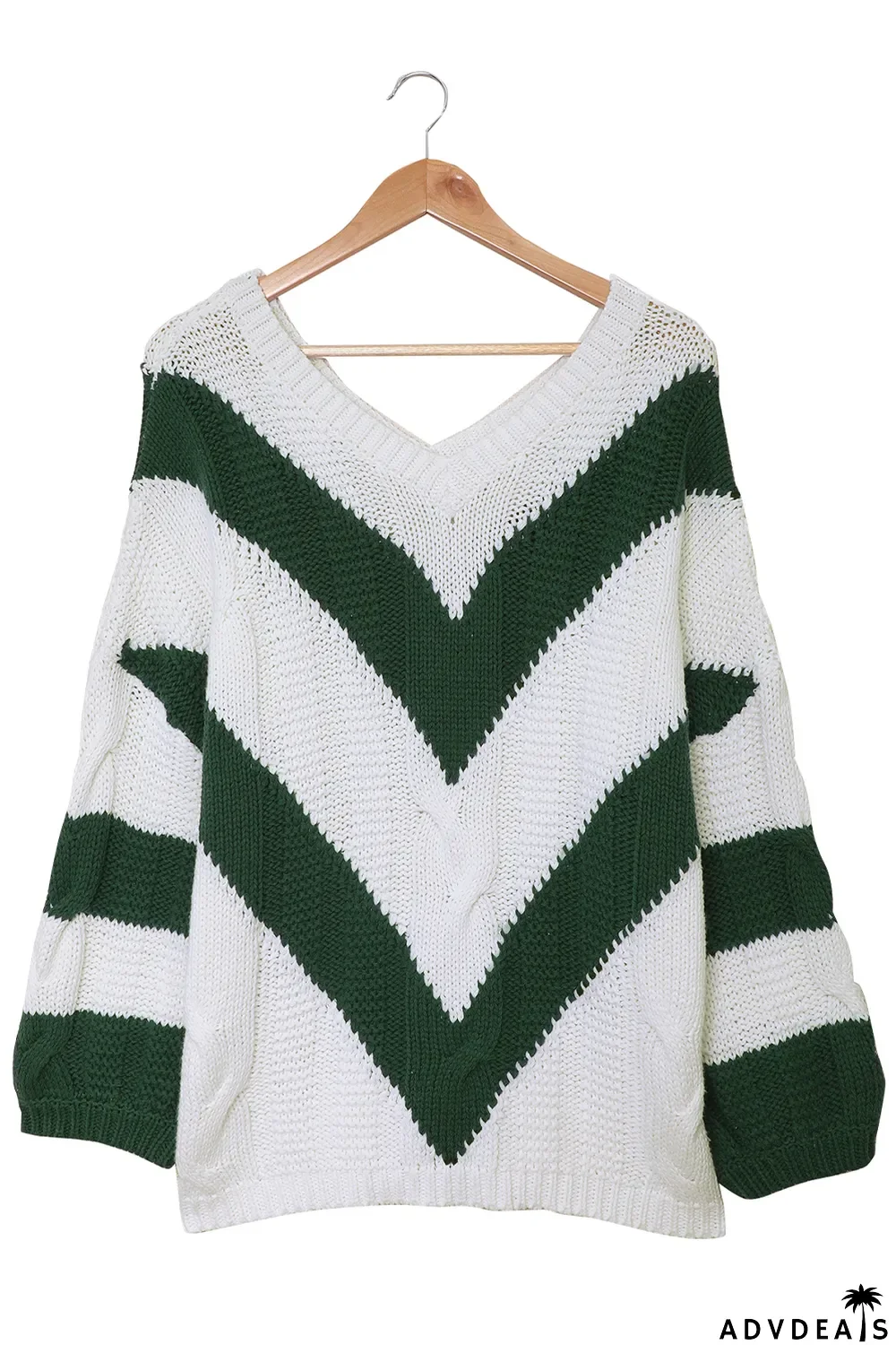 Green Color Block Drop Shoulder Oversize Sweater