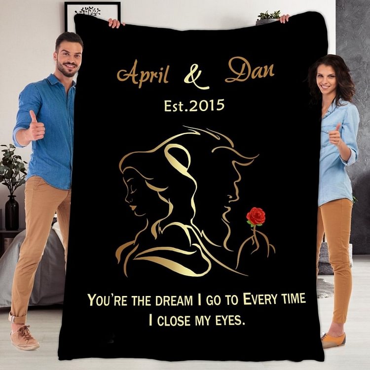 Personalized Couple Blanket Engrave Photo Sweet Gift "You're the dream I go to every time I close my eyes"
