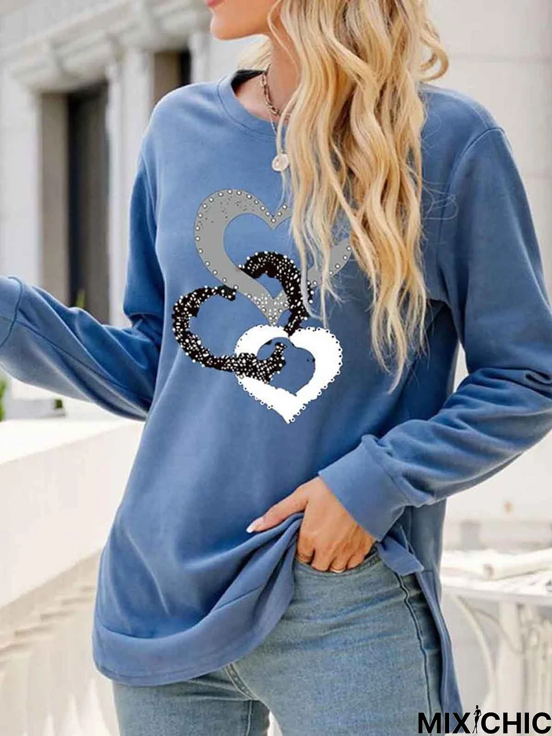 Loose Heart/Cordate Casual Crew Neck Sweatshirt