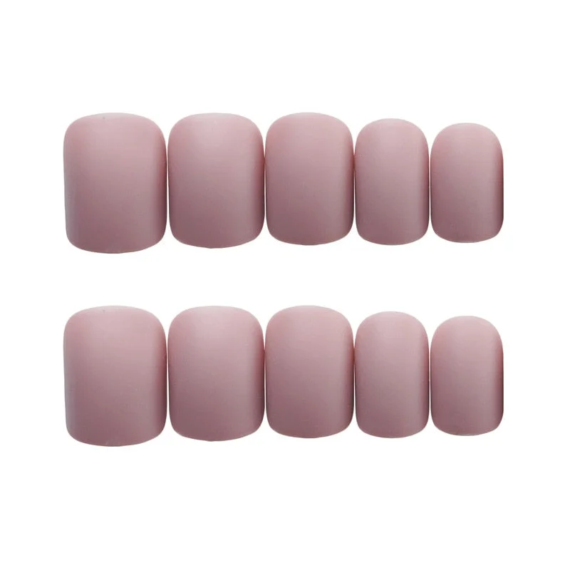 24PCS Matte Pink False Nail Patches Girl Korean Women Manicure Beauty Tool Pure Color Short Square Fake Nails DIY Decoration-Nail Inspo