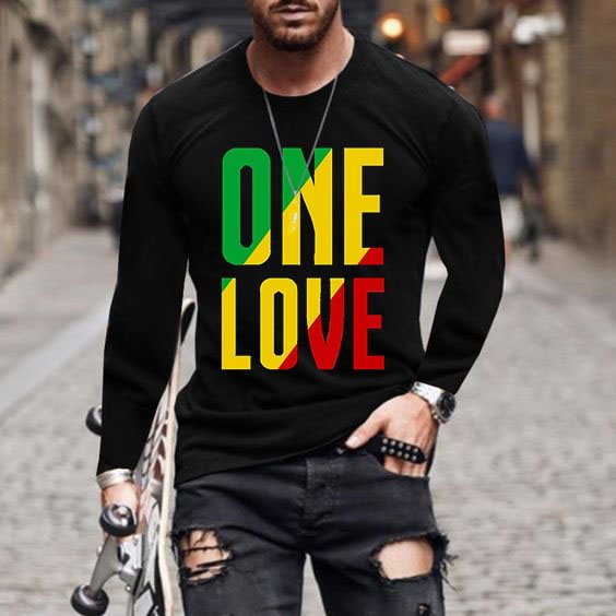 ONE LOVE Colorblock Letters Casual Long Sleeve T-Shirt