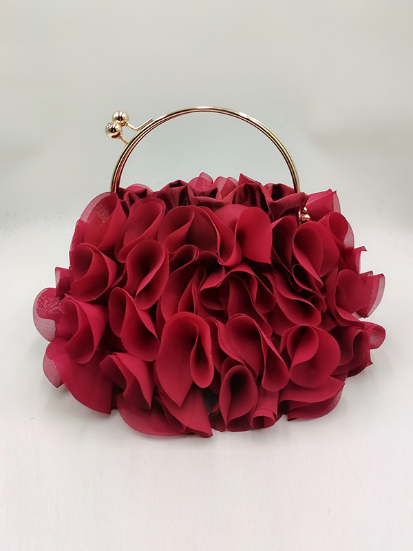 Three-Dimensional Flower Handbags BURGUNDY-One_size