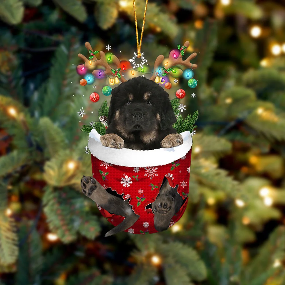 Tibetan Mastiff In Snow Pocket Christmas Ornament