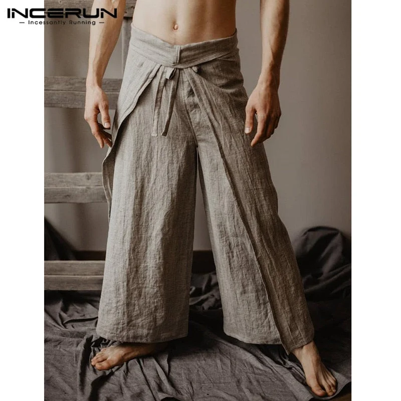 INCERUN Women Men Wide Legs Pant Baggy Harem Casual Pant Loose Fitness Solid Fishermen Trousers Drawstring Massage Pants Hombre