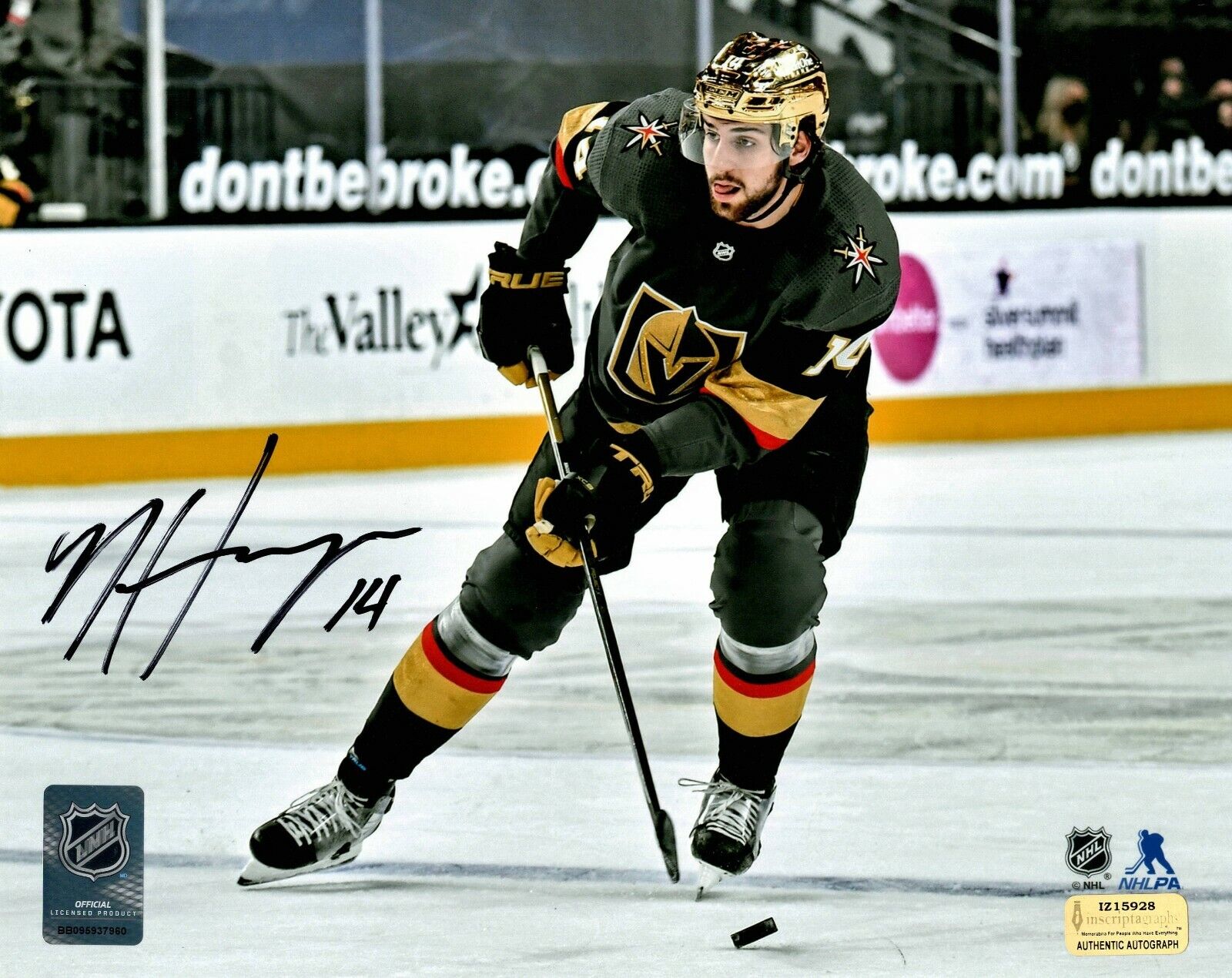 Nic Hague Autographed Vegas Golden Knights 8x10 Photo Poster painting COA Inscriptagraphs Signed