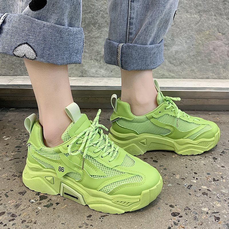 2022 Spring Autumn Platform Sneakers Women Casual Lace Up Thick Bottom Walking Shoes Woman Non Slip Yellow Sneakers Mujer