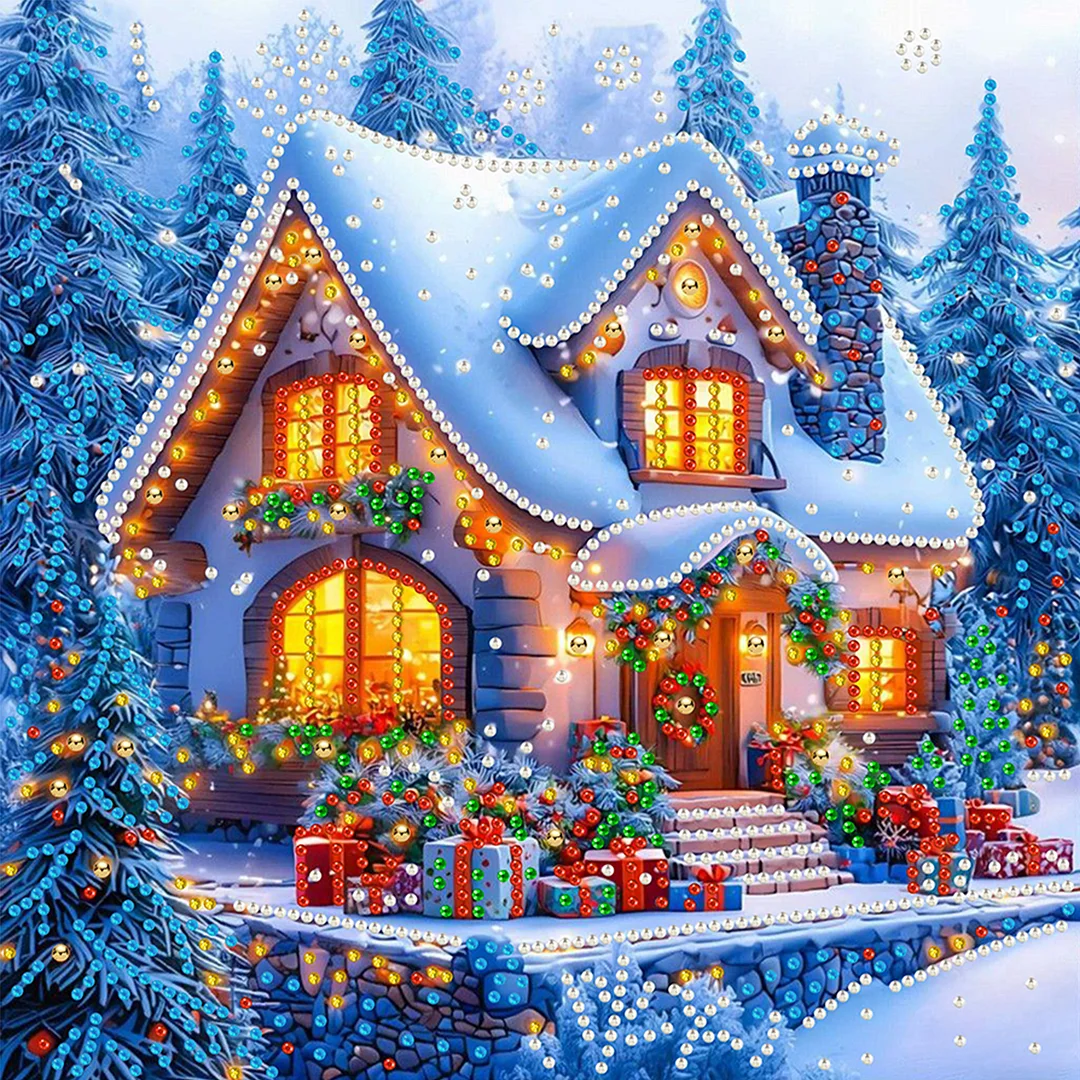 Christmas House - Diamond Painting - Partial Special Shaped Drill(Canvas|30*30cm)