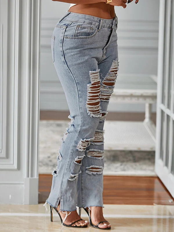 Distressed Straight Jeans