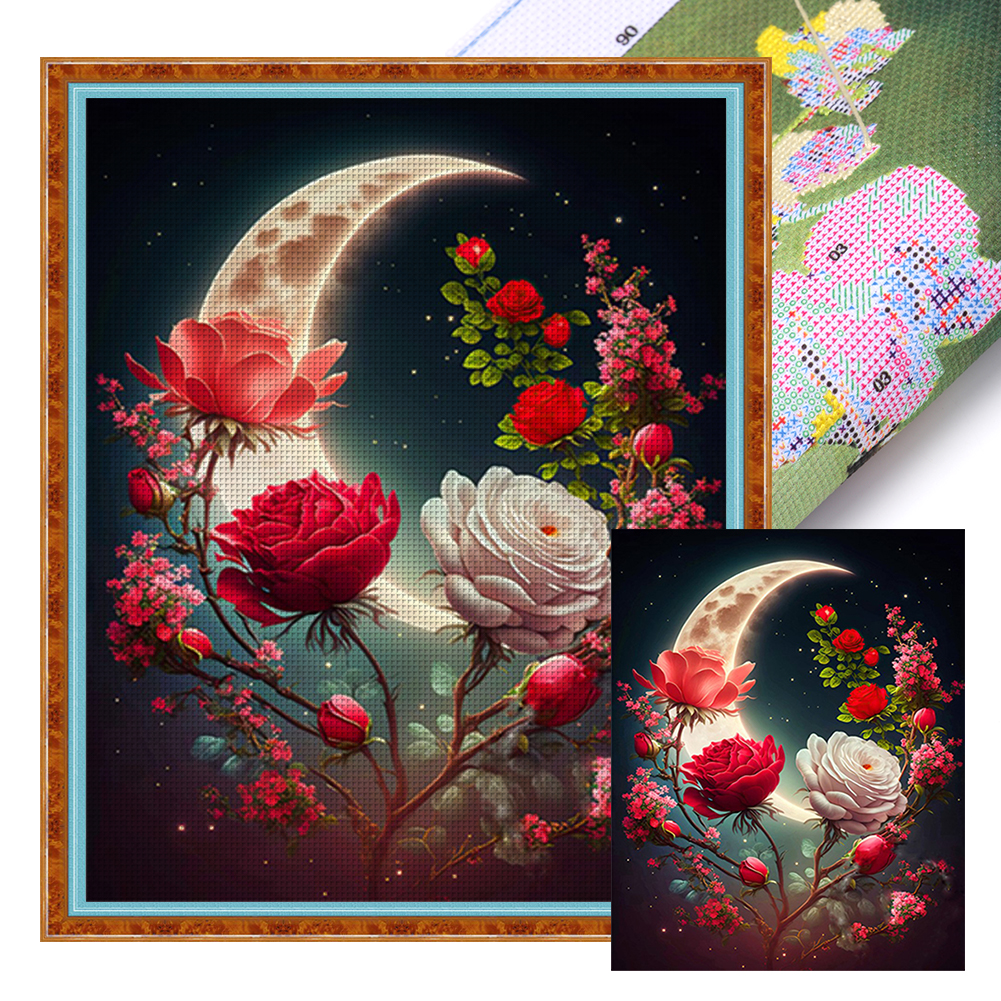 Rose Under The Moon Full 11CT Pre-stamped Canvas(40*50cm) Cross Stitch