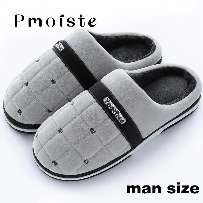 Indoor Slippers for men Plus Size 46-47 Checkered Rubber Male Slippers Soft House slippers Man Winter Plush Family shoes at home
