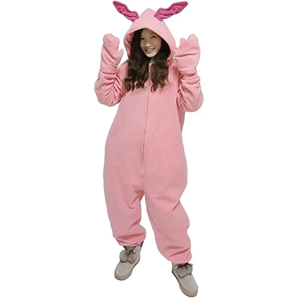 Christmas Bunny Costume Men's Deranged Bunny One Piece Pajama Suit