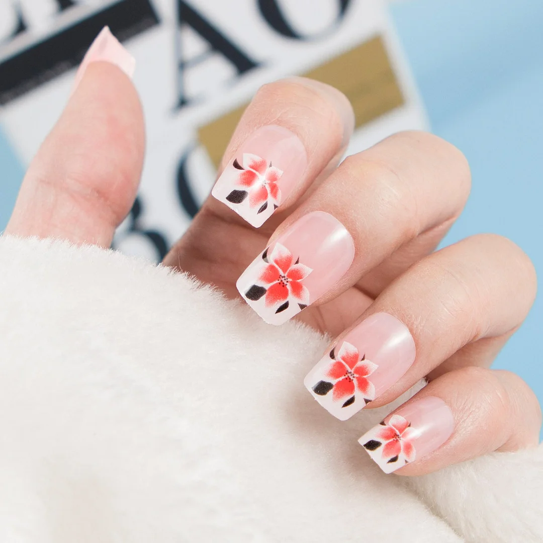 24pcs/set Fashion Acrylic Full Cover Fake Nails 10 Sizes Press on Nails Designs French False Nail Art Tips 278 Fingernail Tips-Nail Inspo