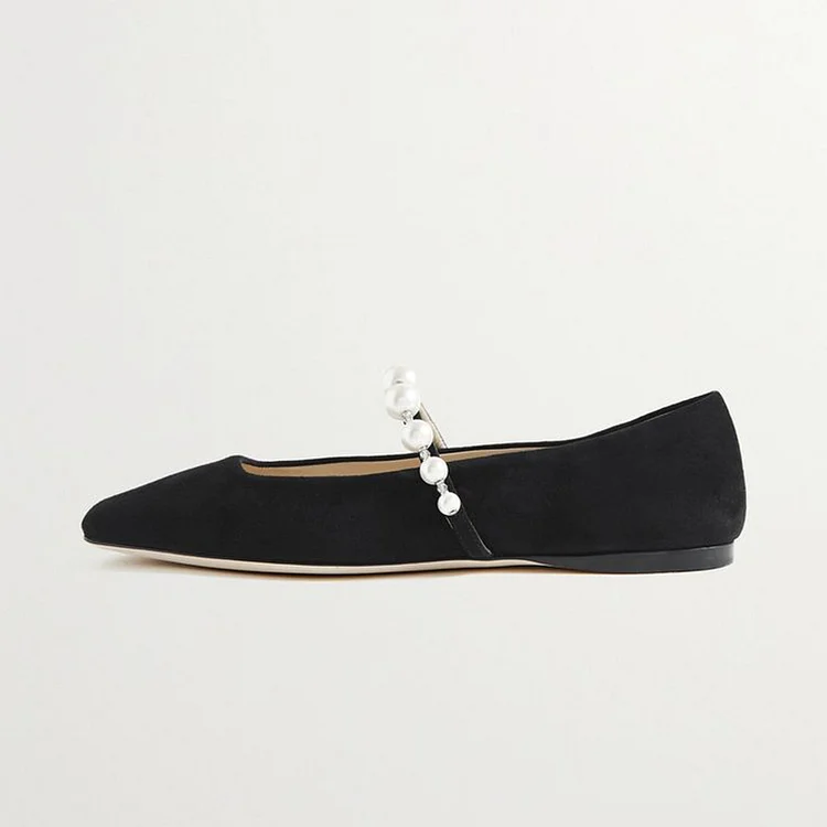 Black flats with outlet pearls