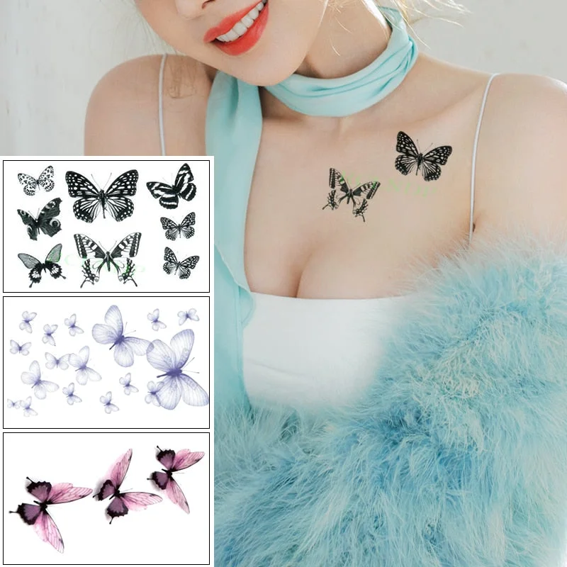 Waterproof Temporary Tattoo Sticker Butterfly Fake Tatto Flash Tatoo leg Arm hand foot tatouage for Girl Women lady