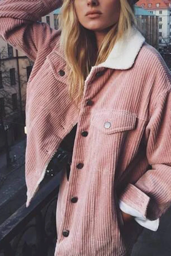 Pink Autumn Winter Lapel Coat