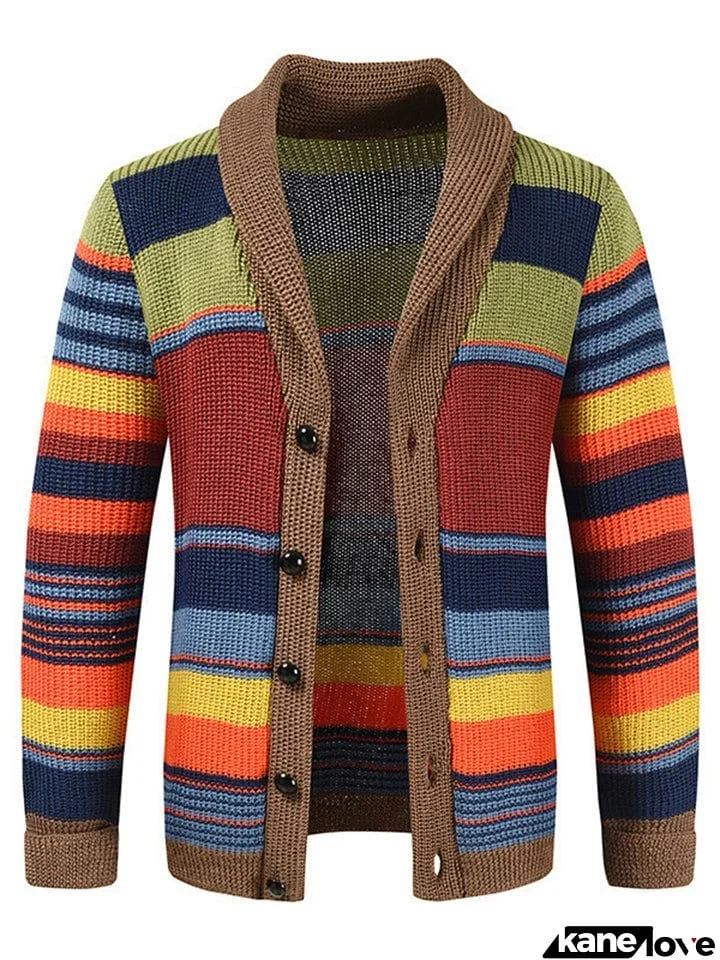 Men's Lapel Slim Fit Holiday Rainbow Sweater