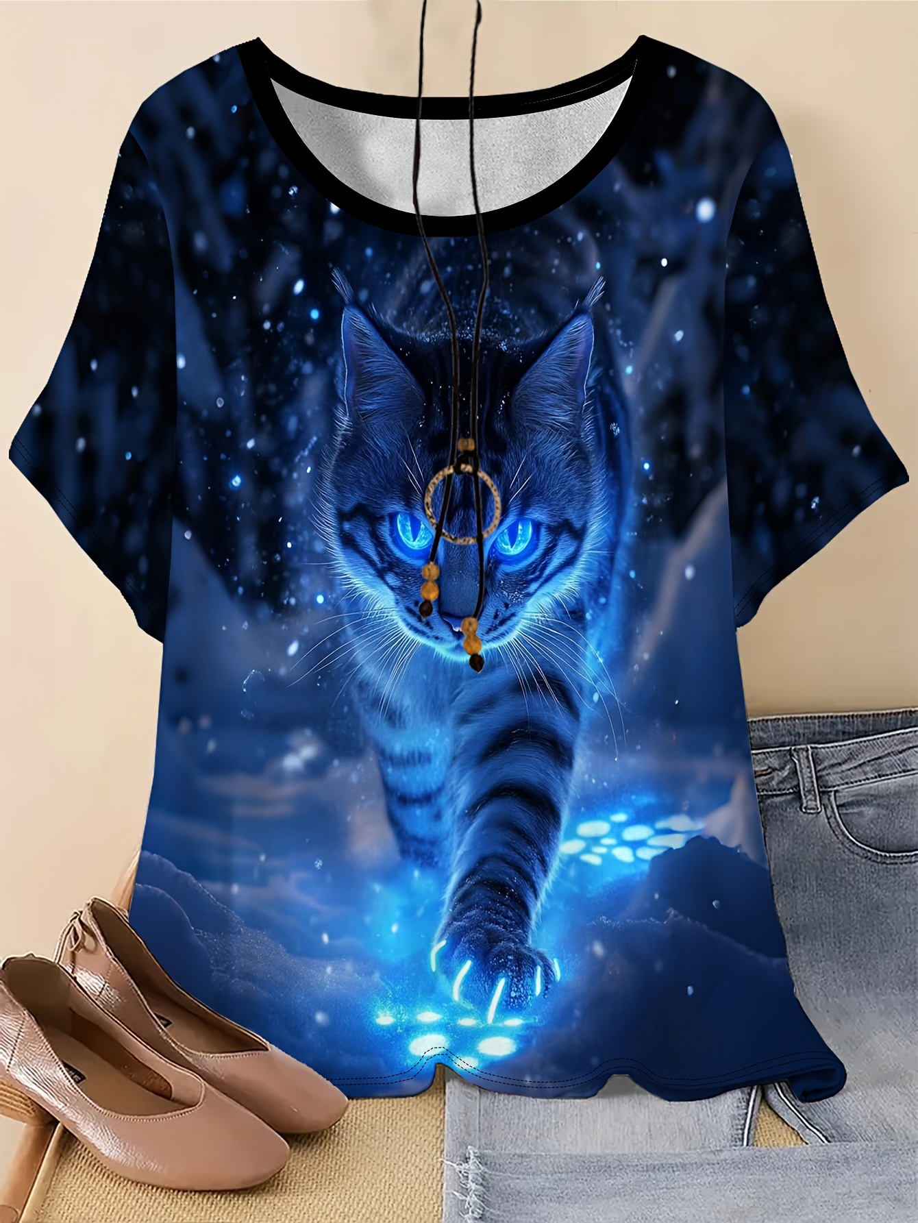 Women's Casual Summer T-Shirt, 3d Print Cat Graphic Tee, Short Sleeve Crew Neck Top, Fashionable Outdoor Clothing, Ladies T Shirt | IFYHOME