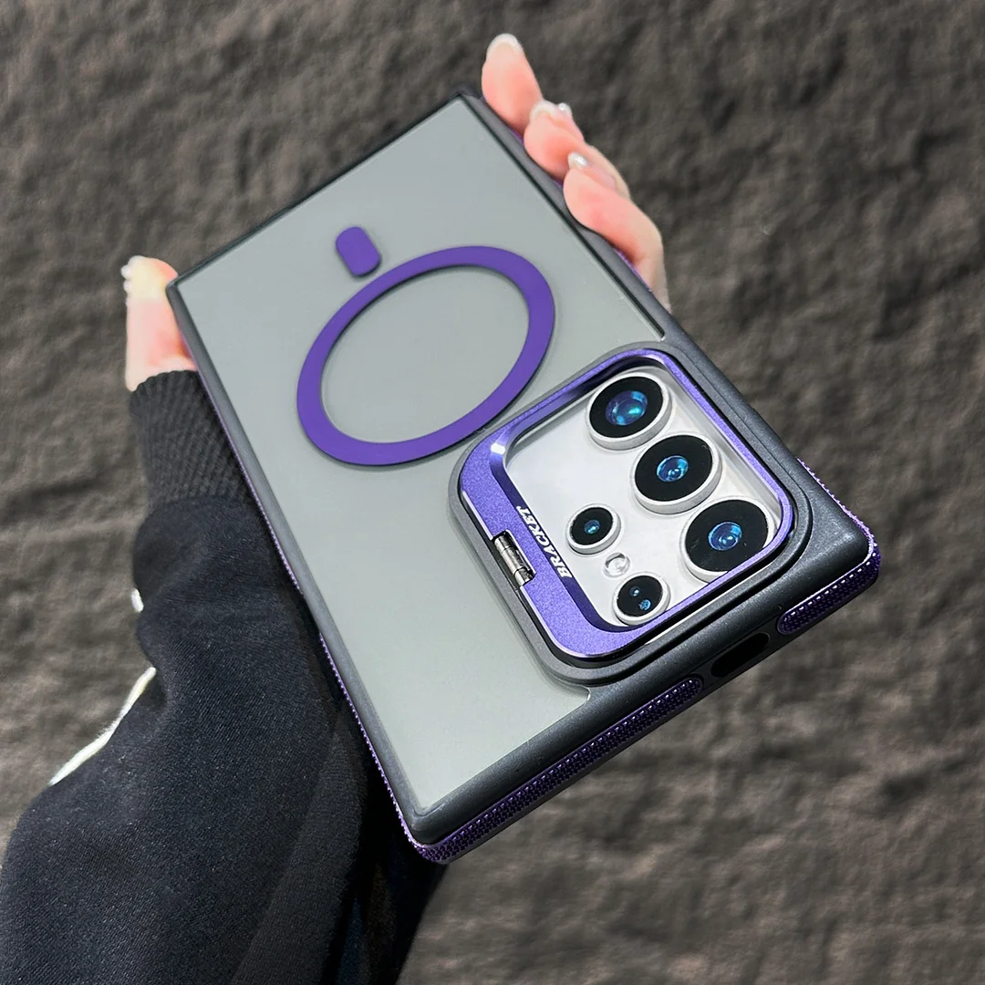 Applicable Samsung S25Ultra Magnetic Mobile Phone Case S24Plus Creative Lens Holder S23 Two-Color Anti-Fall