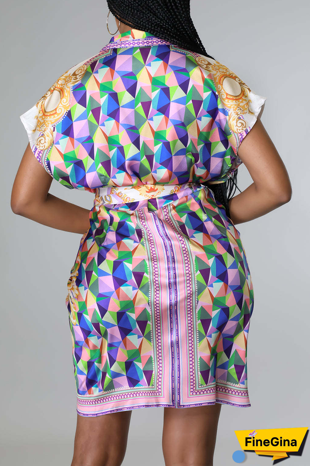 Pink Casual Print Patchwork Turndown Collar Shirt Dress Dresses