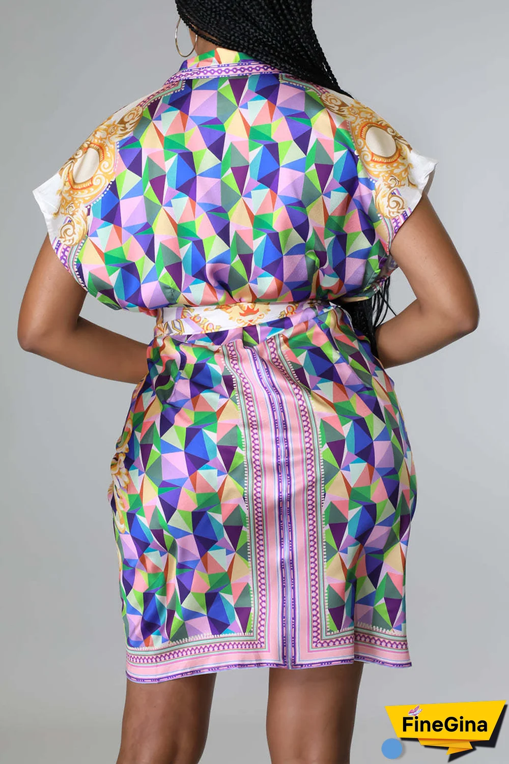 Pink Casual Print Patchwork Turndown Collar Shirt Dress Dresses