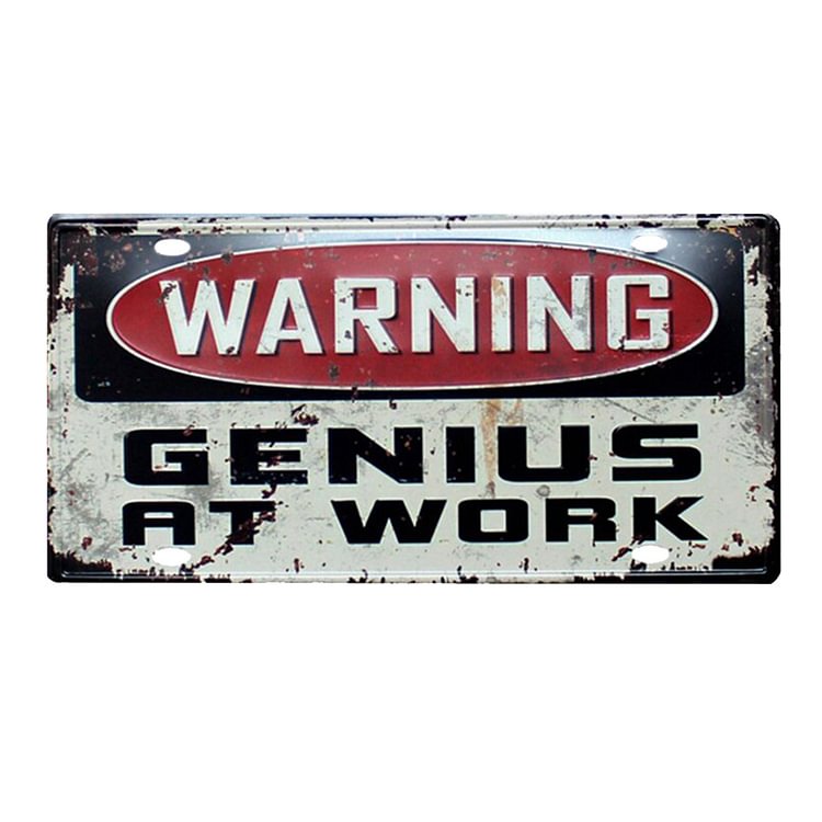 Warning Genius At Work - Car Plate License - 5.9x11.8in