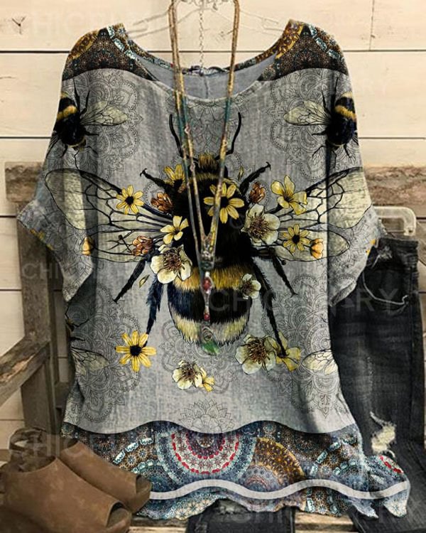 Vintage Bee Flower Casual Tee