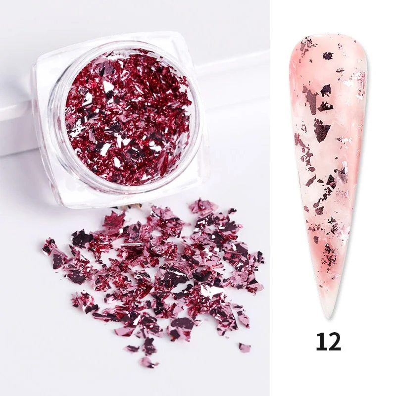 6 Grids Sparkly Foil Nails Sequins Irregular Aluminum Gold Red Summer Design Set  Mirror Chrome Glitter Flakes Gel DIY Manicure-Nail Inspo