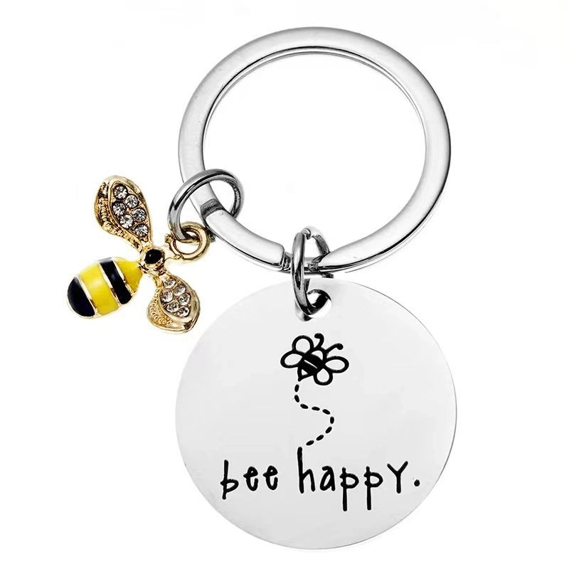 European And American Cross-border Amazon Bee Stainless Steel Keychain Christmas Valentine’s Day Gift Engraving Keychain
