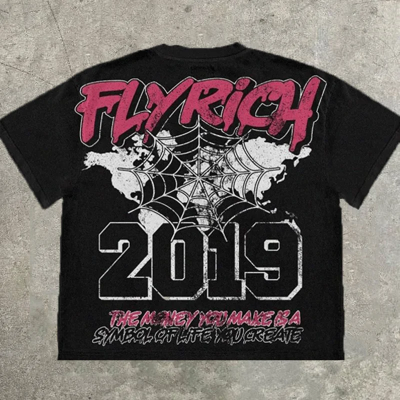 Y2K Vintage FlyRich 2019 World Graphic Cotton T-Shirt