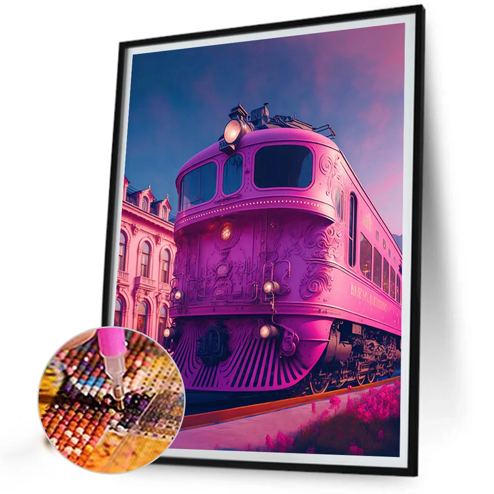 Full Round Diamond Painting 30*40cm - Pink Ocean Train