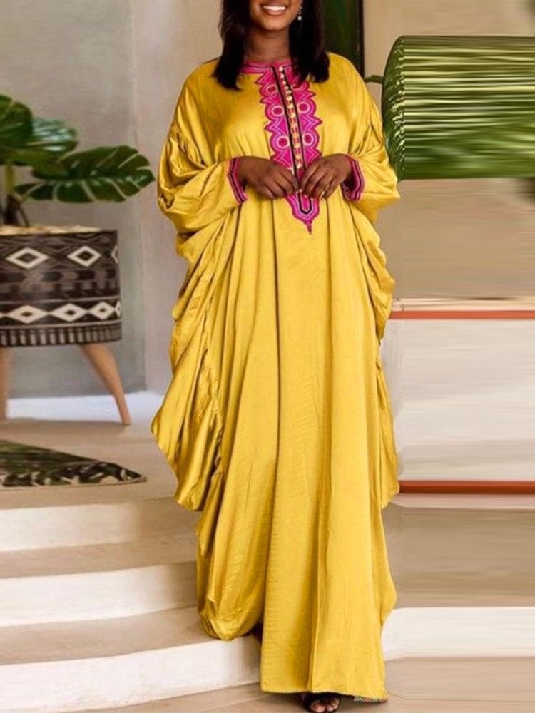 Bat Sleeve Print Crew Neck Maxi Dresses For Women SKUJ01902 QueenFunky
