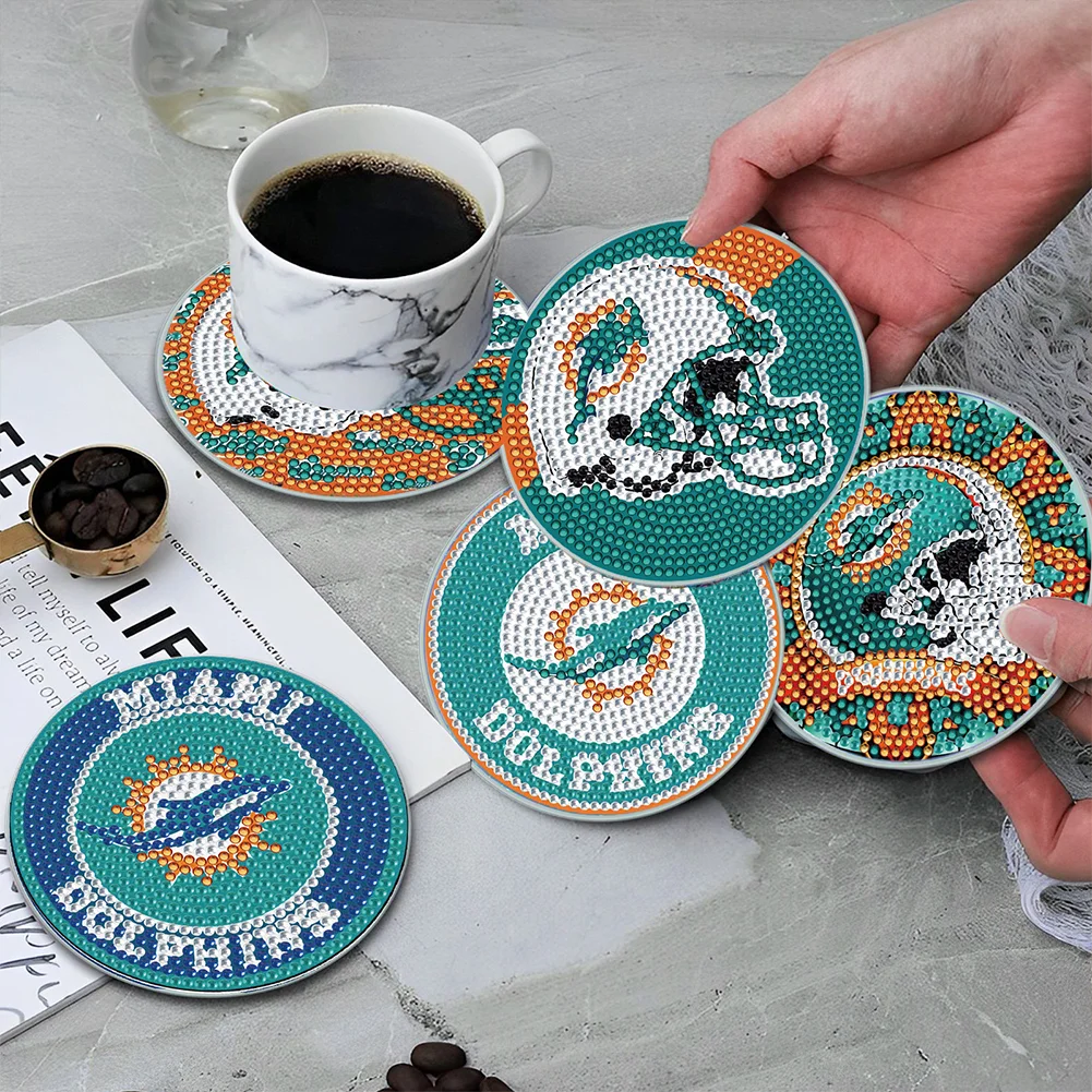 Miami Dolphins 6pcs DIY Diamond Painting Acrylic Coasters Holder for Beginner Adult