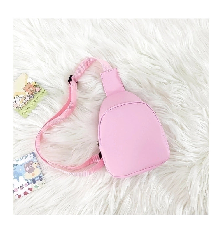 Kid’s Pu Leather Solid Color Streetwear Bucket Zipper Fanny Pack