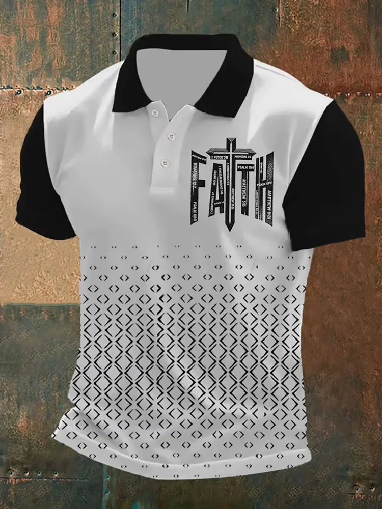 Simpfit Herren-Poloshirt mit Retro- und lässigem Faith-Print
