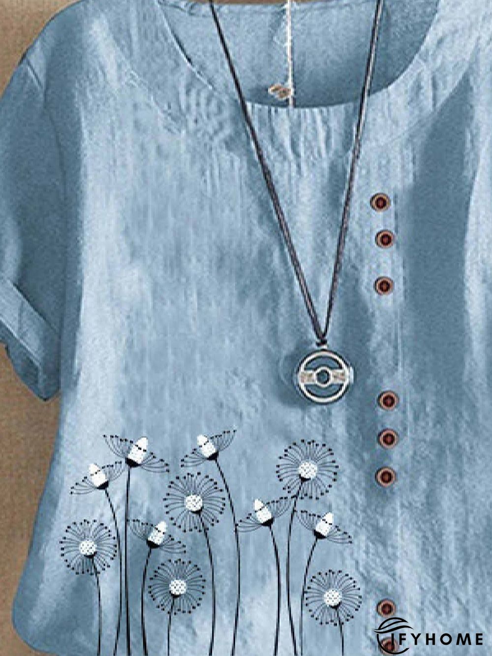 Women's Top Tunic Blouse Shirt Floral Graphic Short Sleeve Round Neck Casual Daily Washable Spring Summer Cotton Loosen Top | IFYHOME