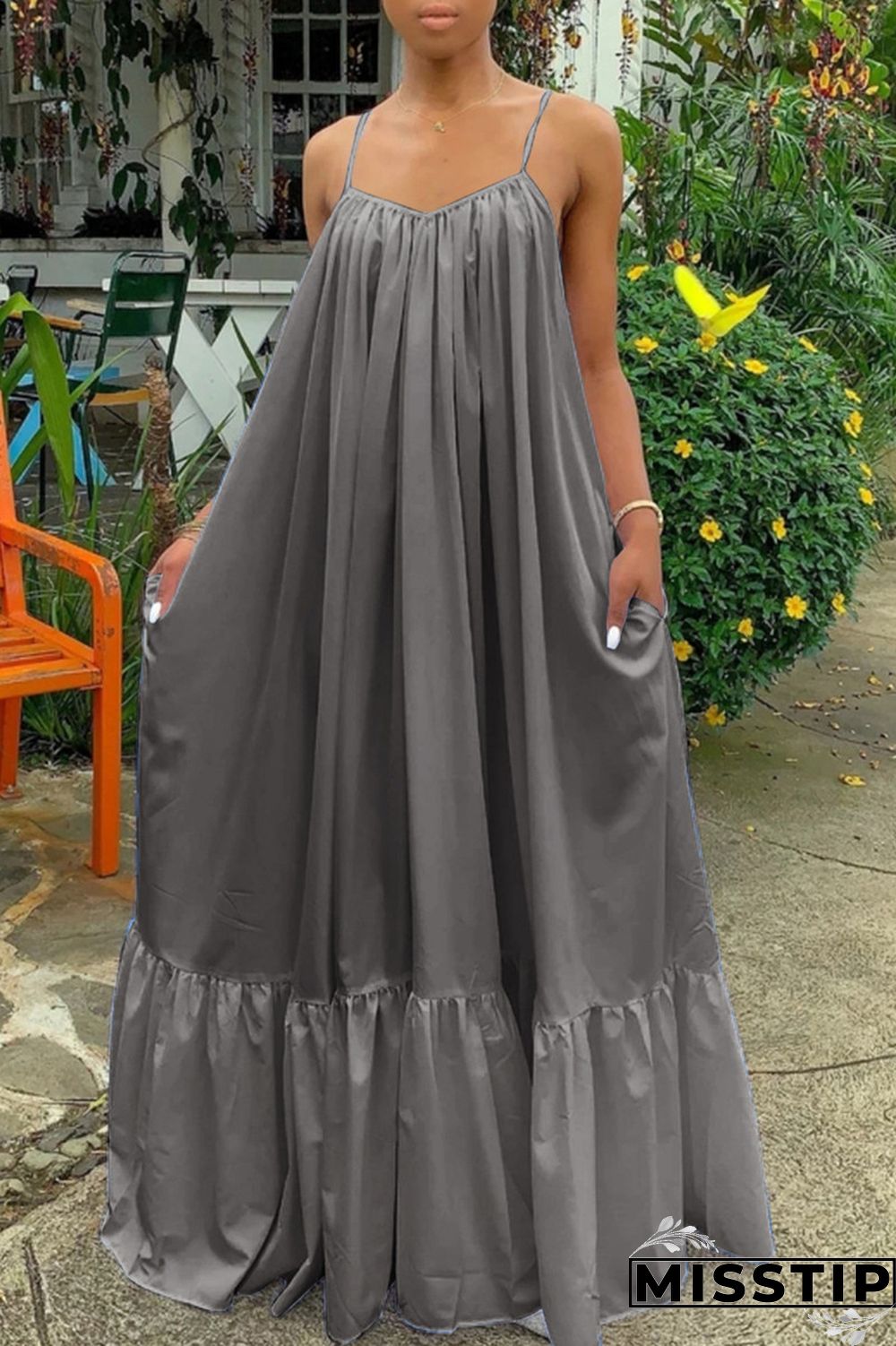 Pink Sexy Casual Solid Backless Spaghetti Strap Loose Sling Dress