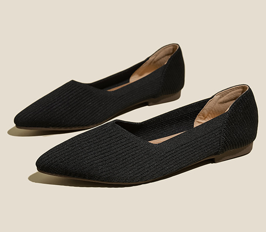 Comfortable Classy Knit Cap Toe Flats-Black