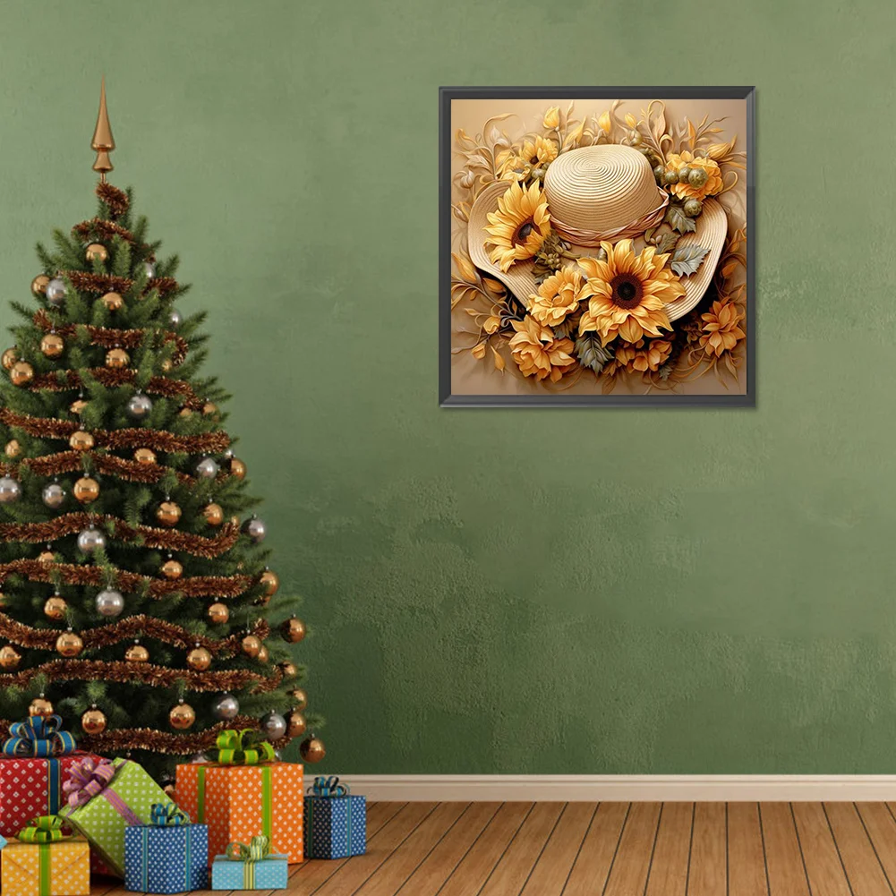 Full Round Diamond Painting 30*30cm - Straw Hat Sunflower