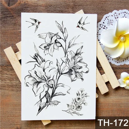 Waterproof Temporary Tattoo Stickers Rose Flowers Leaves Colorful Flash Tatto Sexy Arm Neck Body Art Fake Tattoos For Women Men