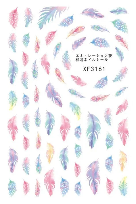Beautiful Feather Nail Sticker Design Decals Nail Art Manicure Sticker Back Glue Adhesive Decoration Sticker for Nails Charm