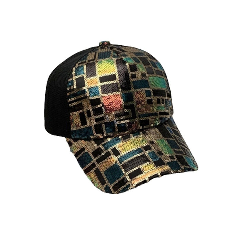 Women’s Streetwear Shiny Solid Color Sequins Curved Eaves Baseball Cap