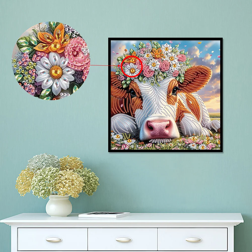 Diamond Painting - Partial Special Shaped Drill - Flower Cow(Canvas|30*30cm)